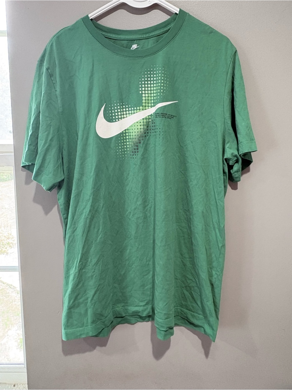Nike Short-Sleeve Green Tee with White Swoosh Graphic